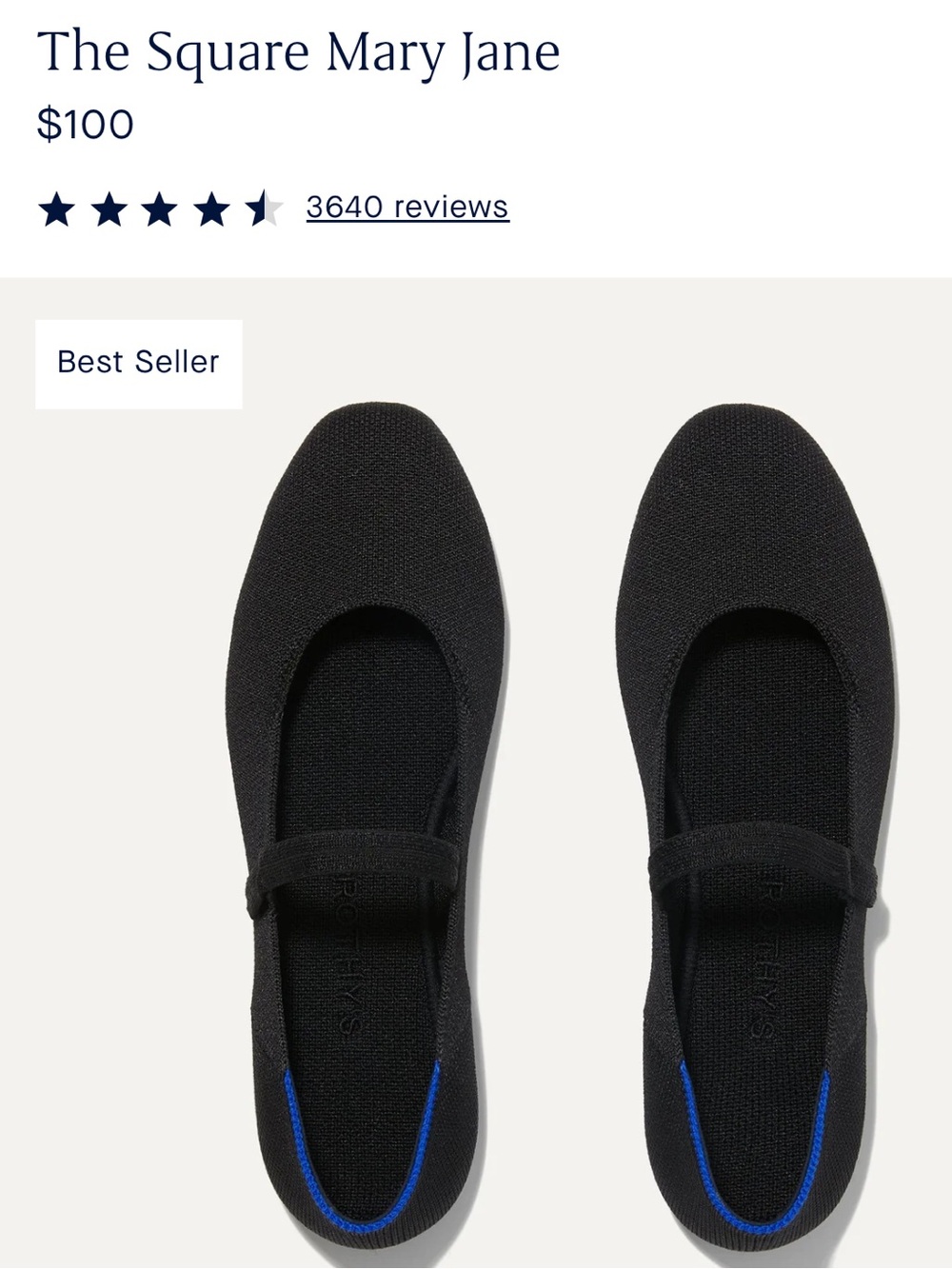 Rothy's The Square Mary Jane Flat - Black with Blue Trim